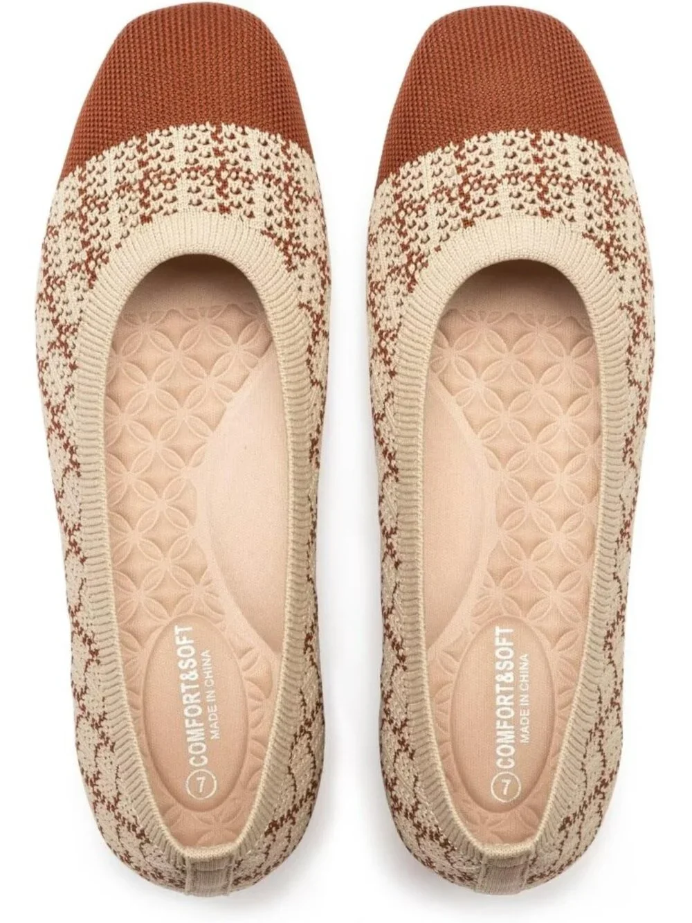 Women's Camel Comfortable Slip on Washable Square Toe Ballet FlatsShoes for Work
